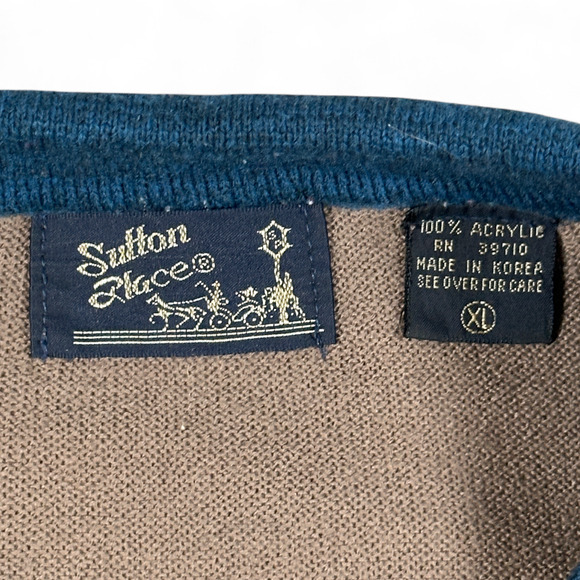 Vintage Sutton Place Polo Shirt Adult MEDIUM Green Brown Striped 80s - Picture 4 of 8